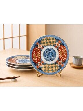 Smithsonian Institution 1980s 4 Salad Plates Imari Style Porcelain Floral, 8.5”